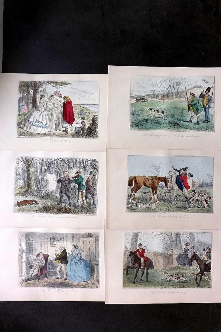 Leech, John C1860 Lot of 6 Hand Col Sporting Satire Prints. Jorrocks (1 of 1)