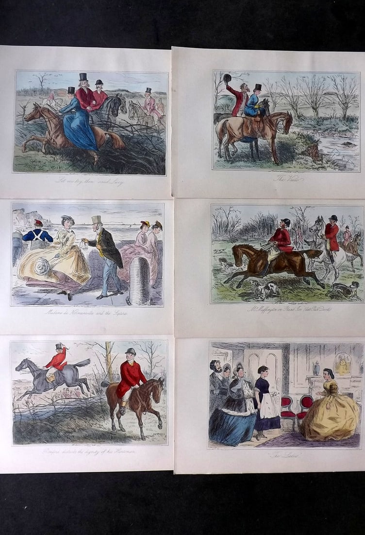 Leech, John C1860 Lot of 6 Hand Col Sporting Satire Prints. Jorrocks (1 of 1)