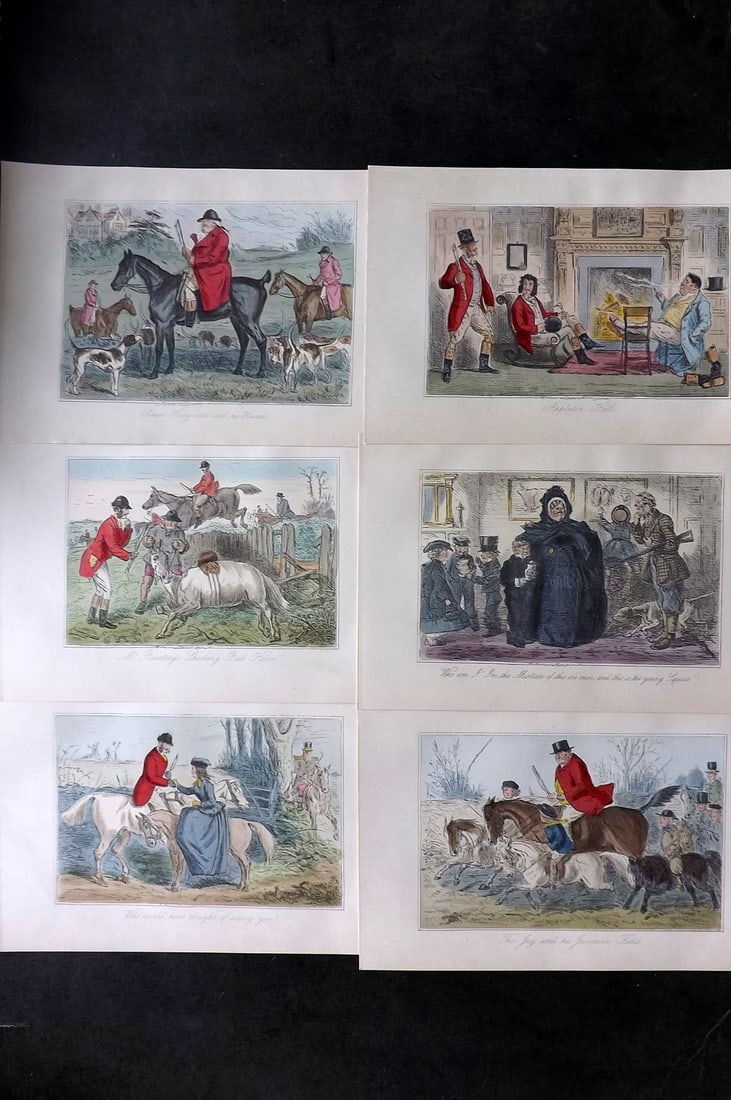 Leech, John C1860 Lot of 6 Hand Col Sporting Satire Prints. Jorrocks (1 of 1)