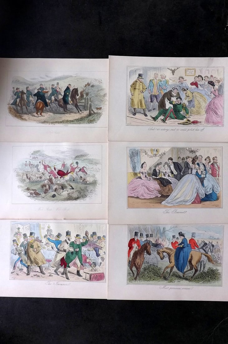 Leech, John C1860 Lot of 6 Hand Col Sporting Satire Prints. Jorrocks (1 of 1)