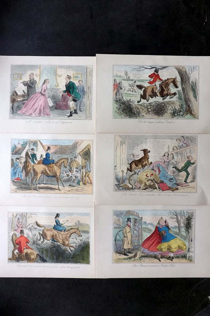 Leech, John C1860 Lot of 6 Hand Col Sporting Satire Prints. Jorrocks (1 of 1)