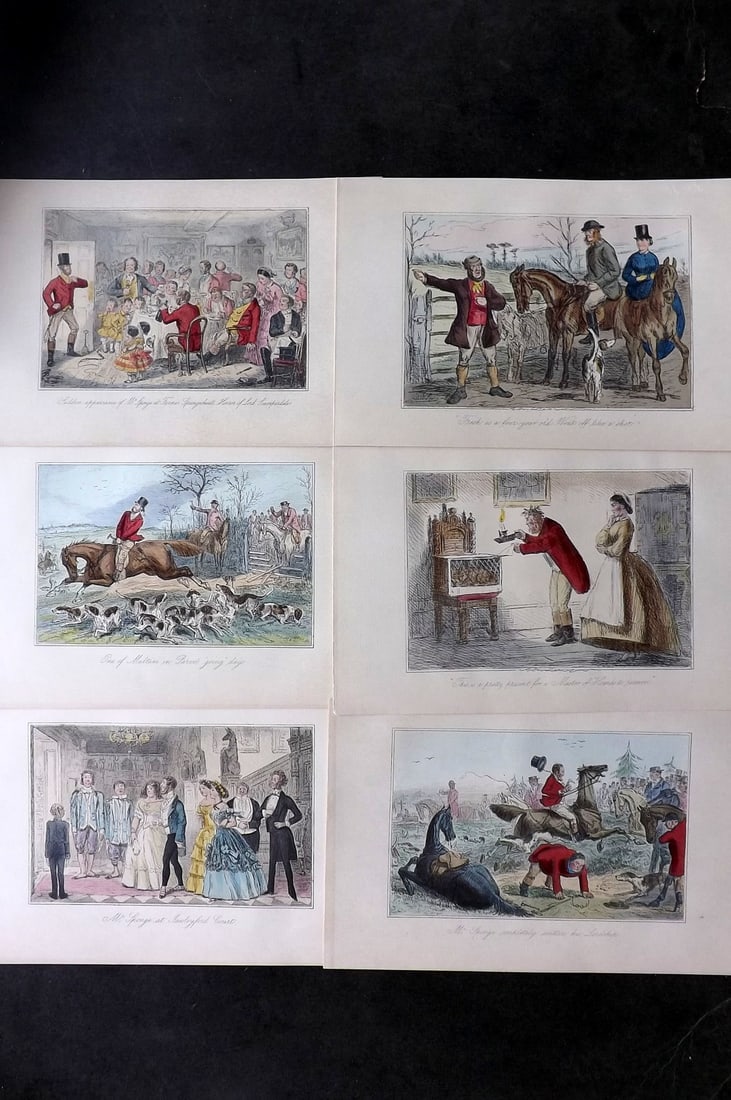 Leech, John C1860 Lot of 6 Hand Col Sporting Satire Prints. Jorrocks (1 of 1)