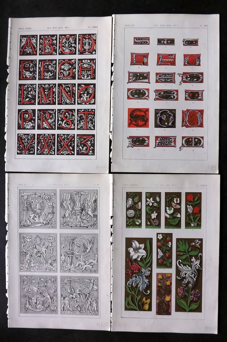 Tymms - Art of Illuminating 1866 Lot of 4 Decorative Prints (1 of 1)