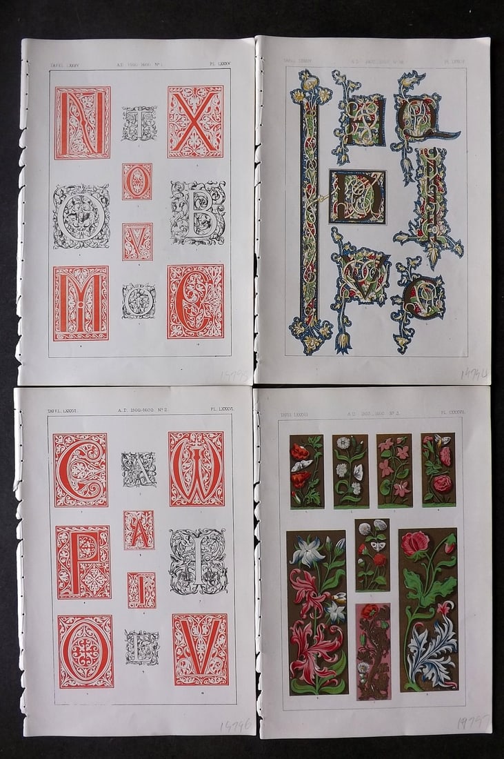 Tymms - Art of Illuminating 1866 Lot of 4 Decorative Prints (1 of 1)