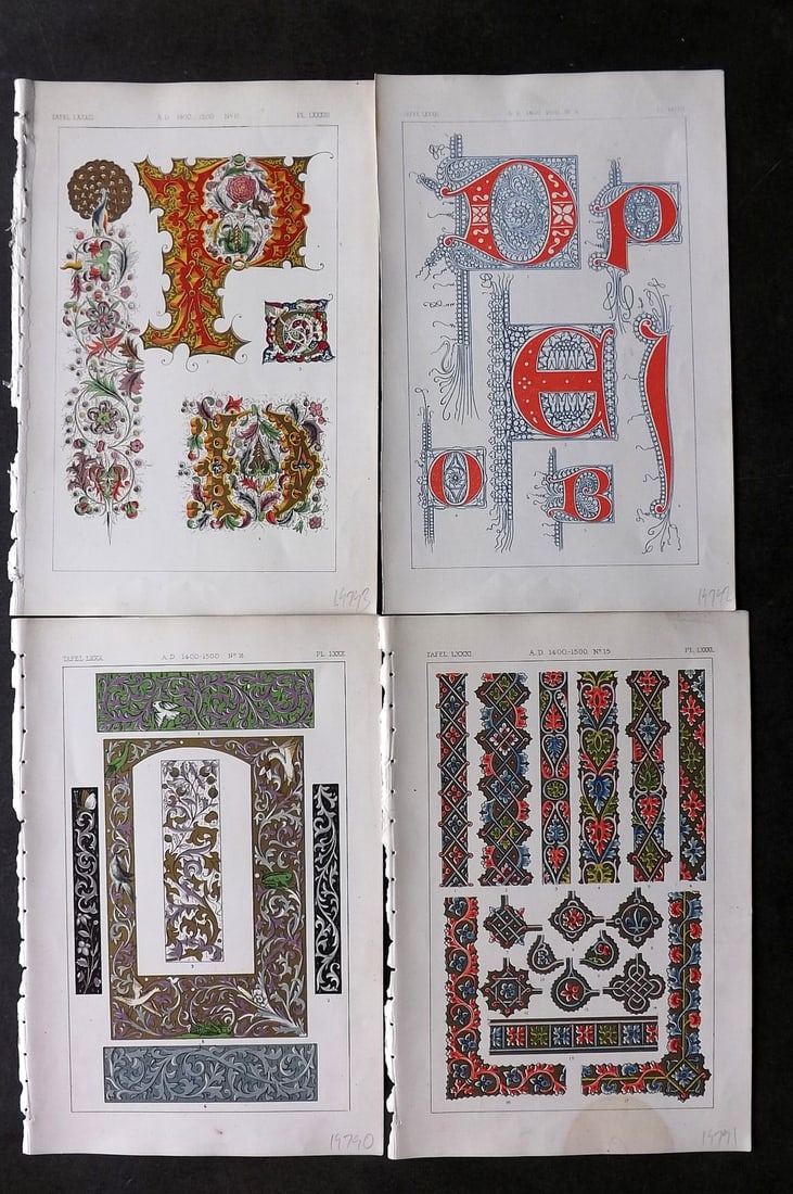 Tymms - Art of Illuminating 1866 Lot of 4 Decorative Prints (1 of 1)