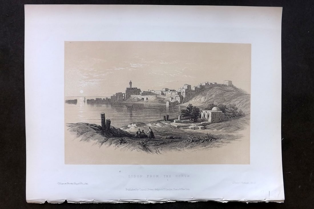 David Roberts Holy Land 4to 1887 Antique Print. Sidon from the North. Lebanon (1 of 1)