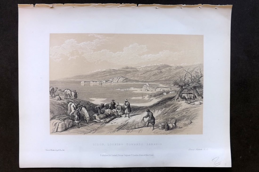 David Roberts Holy Land 4to 1887 Antique Print. Sidon Looking towards Lebanon (1 of 1)