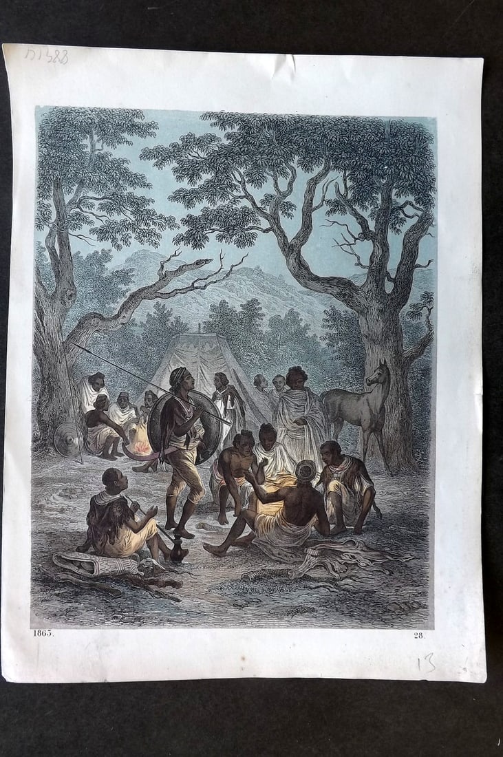 Hoffmann, Carl 1863 Hand Col Print. Native Camp, Abyssinia Ethiopia 28 (1 of 1)