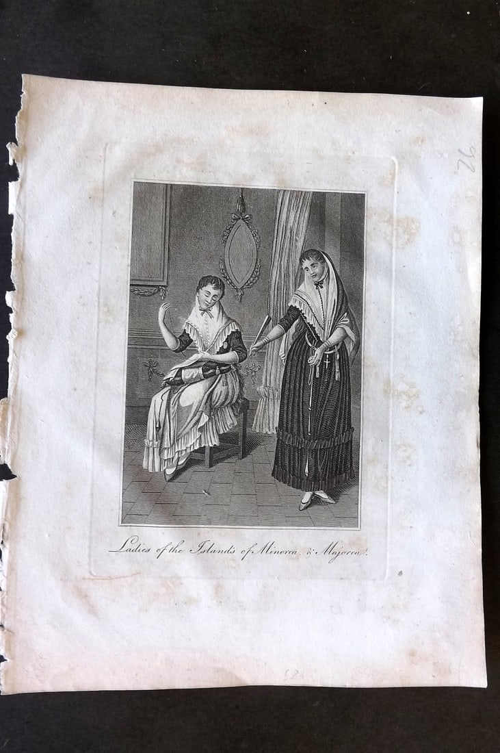 Moore, Henry 1809 Print. Ladies of the Islands of Minorca & Majorca Spain Balearic (1 of 1)