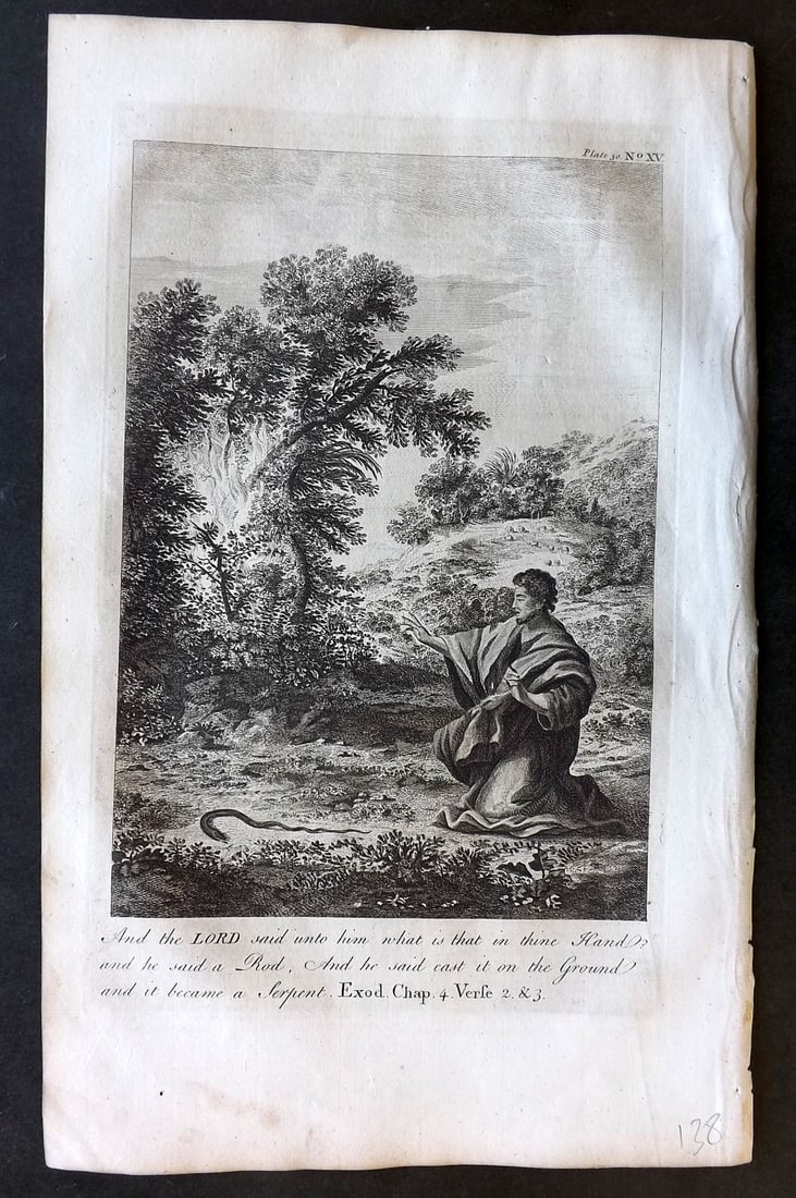 Goadby (Pub) 1770 Print. And the Lord said into him what is that in thine hand: Folio Copper Plate Published 1770 by R. Goadby, London for "An Illustration of the Holy Scriptures..." Paper Size: 15 x 9.5 inch (38 x 24cm) Good Condition