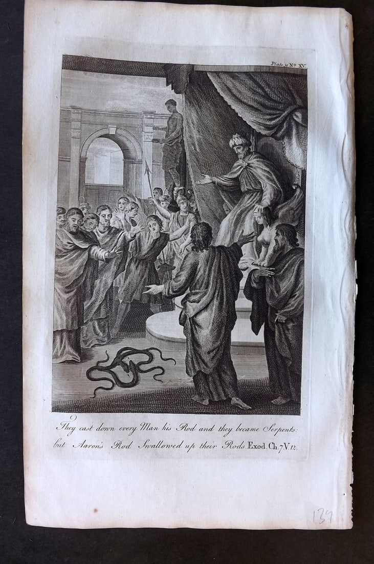 Goadby (Pub) 1770 They Cast down every Man his Rod and they bacame Serpents: Folio Copper Plate Published 1770 by R. Goadby, London for "An Illustration of the Holy Scriptures..." Paper Size: 15 x 9.5 inch (38 x 24cm) Good Condition