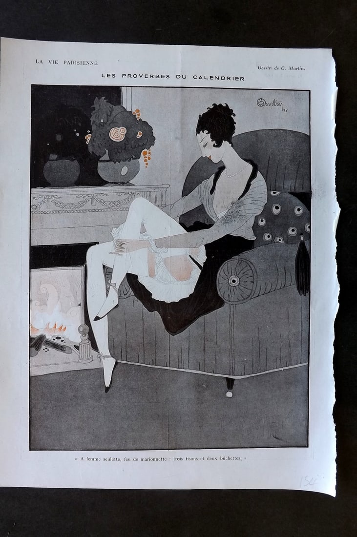 La Vie Parisienne 1917 Art Deco Print. Les Proverbes du Calendrier by Martin (1 of 1)