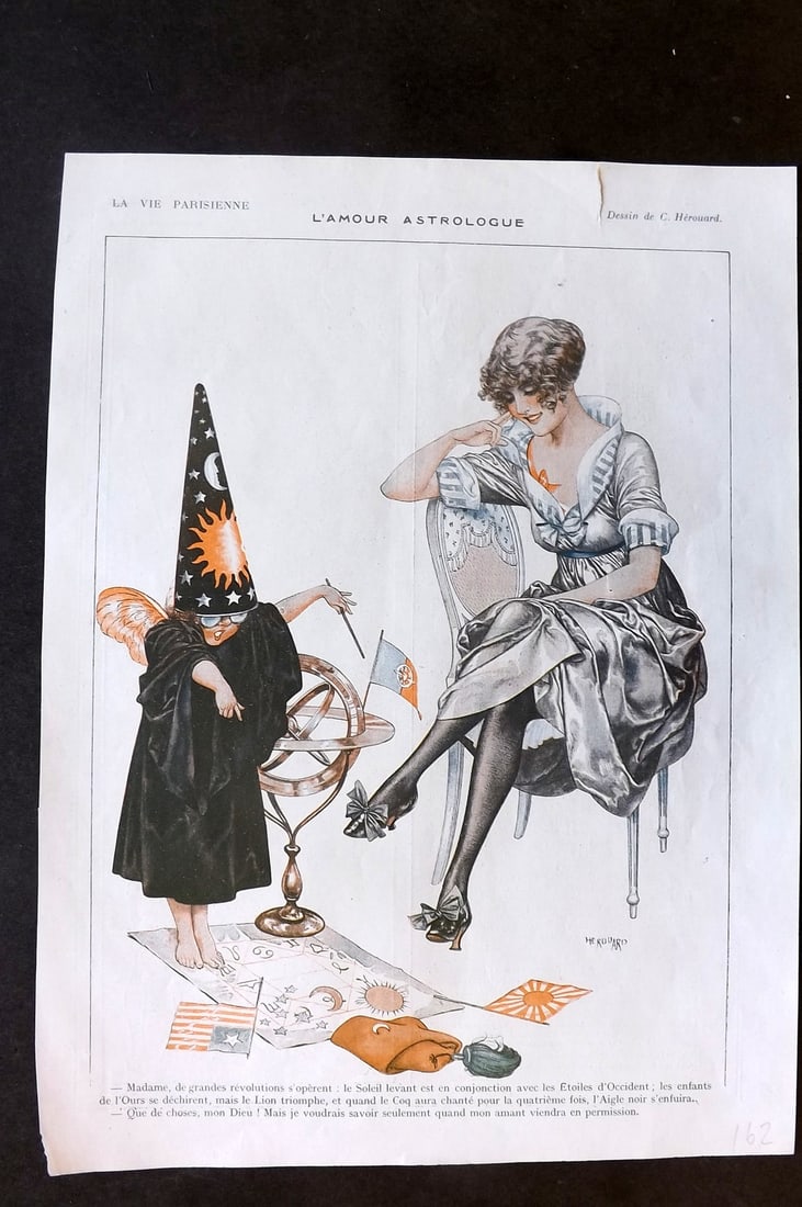 La Vie Parisienne 1917 Art Deco Print. L'Amour Astrologue by Herouard. Astrology (1 of 1)