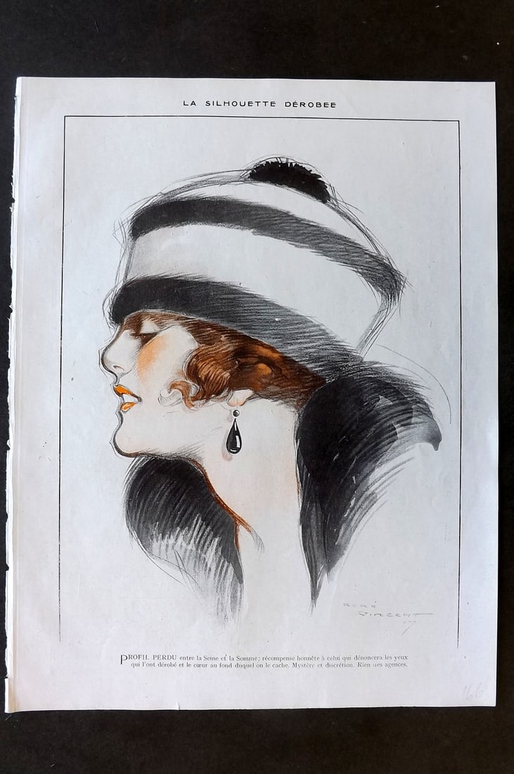 La Vie Parisienne 1917 Art Deco Print. La Silhouette Derobee: Lithographs Published 1917, Paris for "La Vie Parisienne" Illustrated by Lissac, Barbier, Vallet, Valee, Prejelan, Herouard, Fournier, Kuhn-Regnier, Georges L?onnec and others. Verso text, but none sh