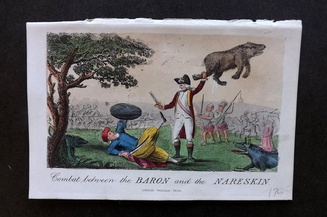 Munchausen & Cruikshank 1877 HC Satire Print. Combat between Baron & Nareskin (1 of 1)