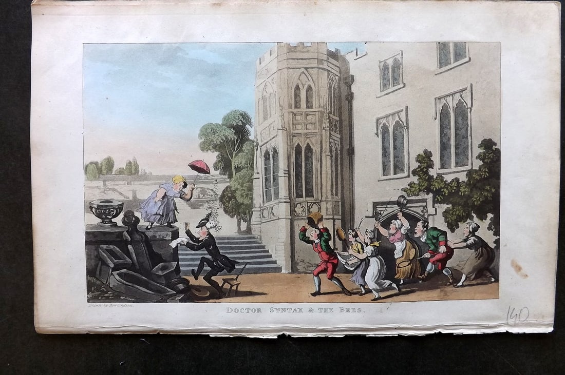 Rowlandson, Thomas 1855 HCol Doctor Syntax Satire Print. Dr Syntax & The Bees (1 of 1)