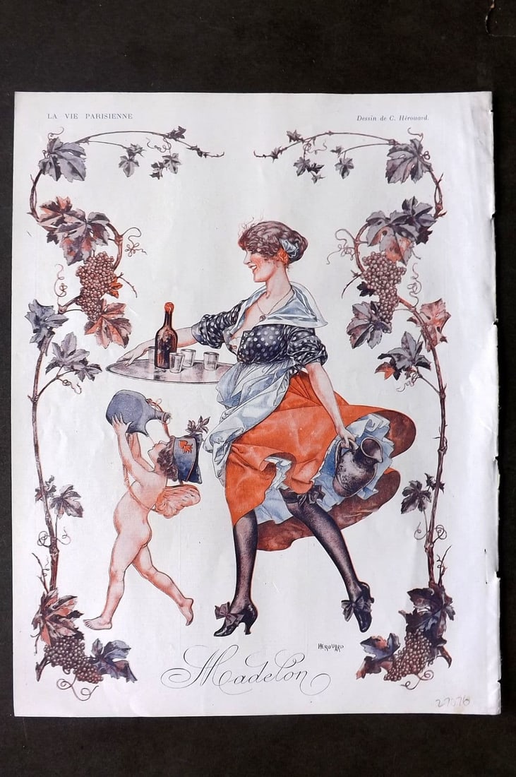La Via Parisienne 1917 Art Deco Print. Madelon by Herouard: Vintage Lithograph Published 1863-1970 Paris for "La Vie Parisienne" Illustrated by Georges Barbier, Ch?ri H?rouard, Georges L?onnec and others. French Text to verso. Paper Size: 13.5 x 10 inch (34 x 