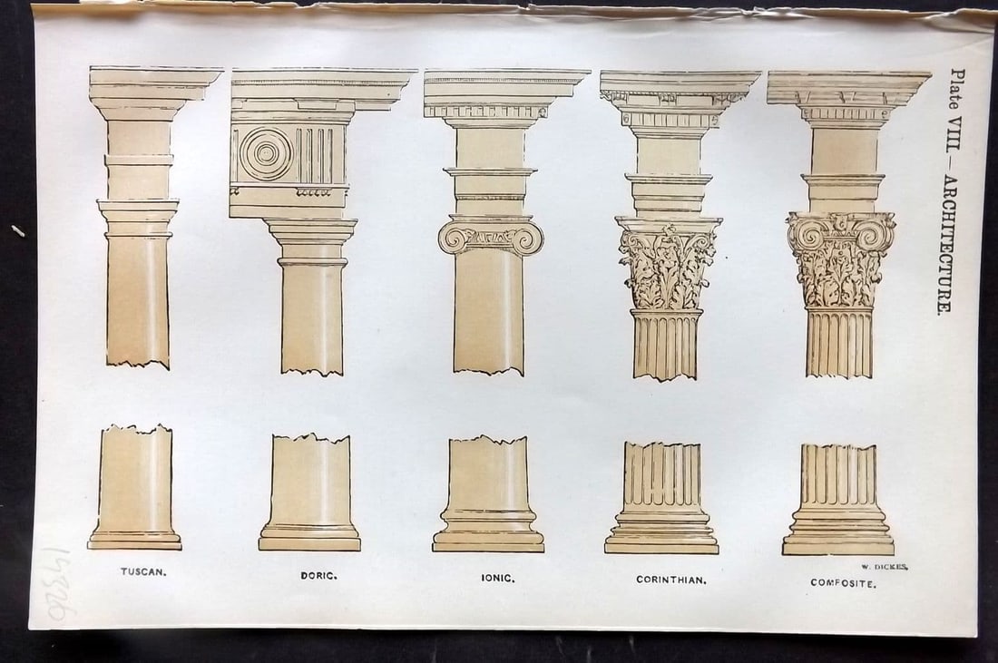 Beeton 1870 Antique Print. Architecture - Columns 08: Antique Wood Engraving (Reverse side blank) Published 1870, London for "Beeton's Science, Art, and Literature..." by Samuel Orchart Beeton. Paper Size: 8 x 5.5 inch (21 x 14cm) Good Condition
