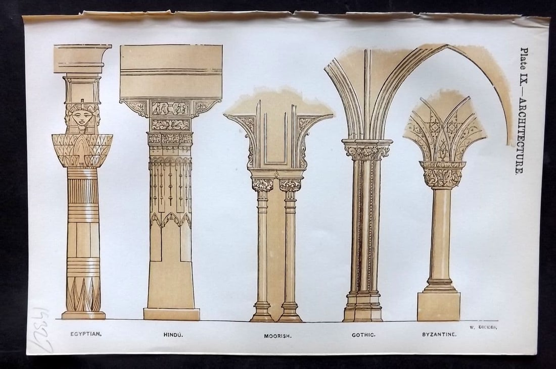 Beeton 1870 Antique Print. Architecture - Columns 09: Antique Wood Engraving (Reverse side blank) Published 1870, London for "Beeton's Science, Art, and Literature..." by Samuel Orchart Beeton. Paper Size: 8 x 5.5 inch (21 x 14cm) Good Condition