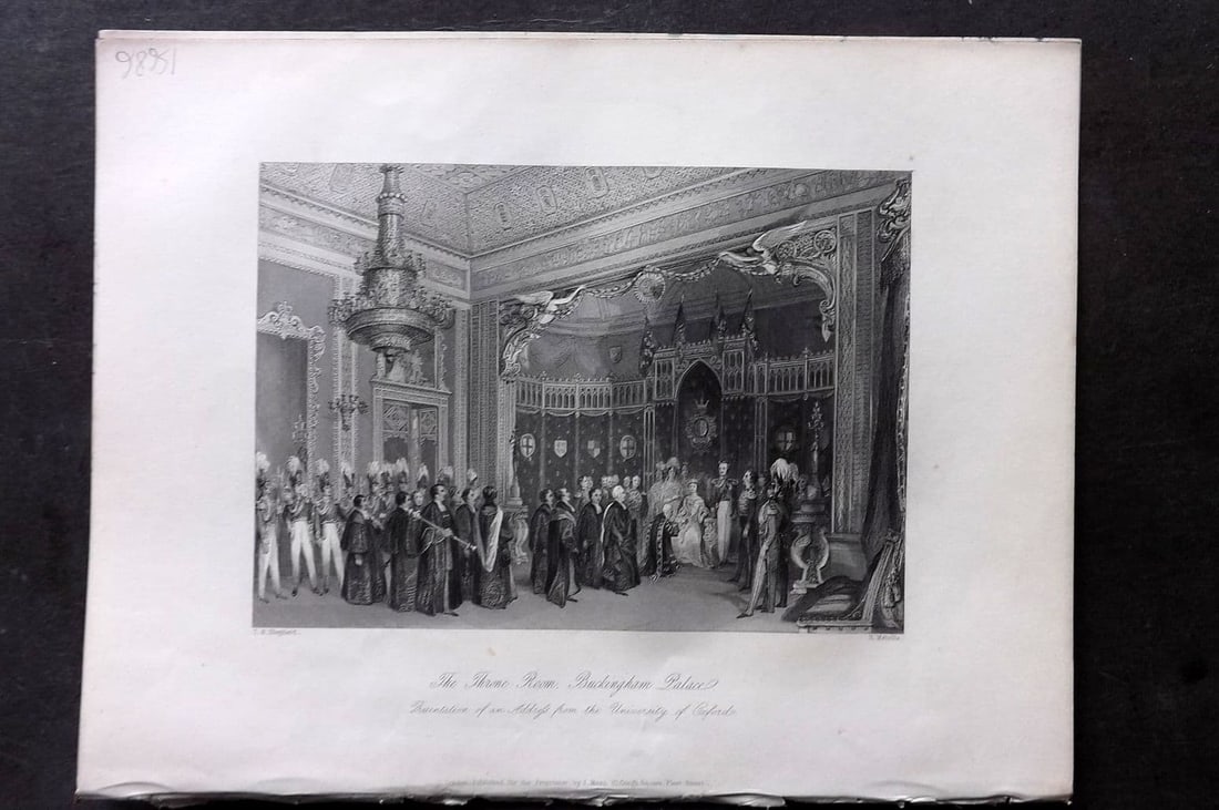 London Interiors 1844 Antique Print. Throne Room. Buckingham Palace: Antique Steel Engraving Published 1841-4 by Joseph Mead, London for "London Interiors" Paper Size: 10.5 x 8 inch (27 x 21cm) Good Condition