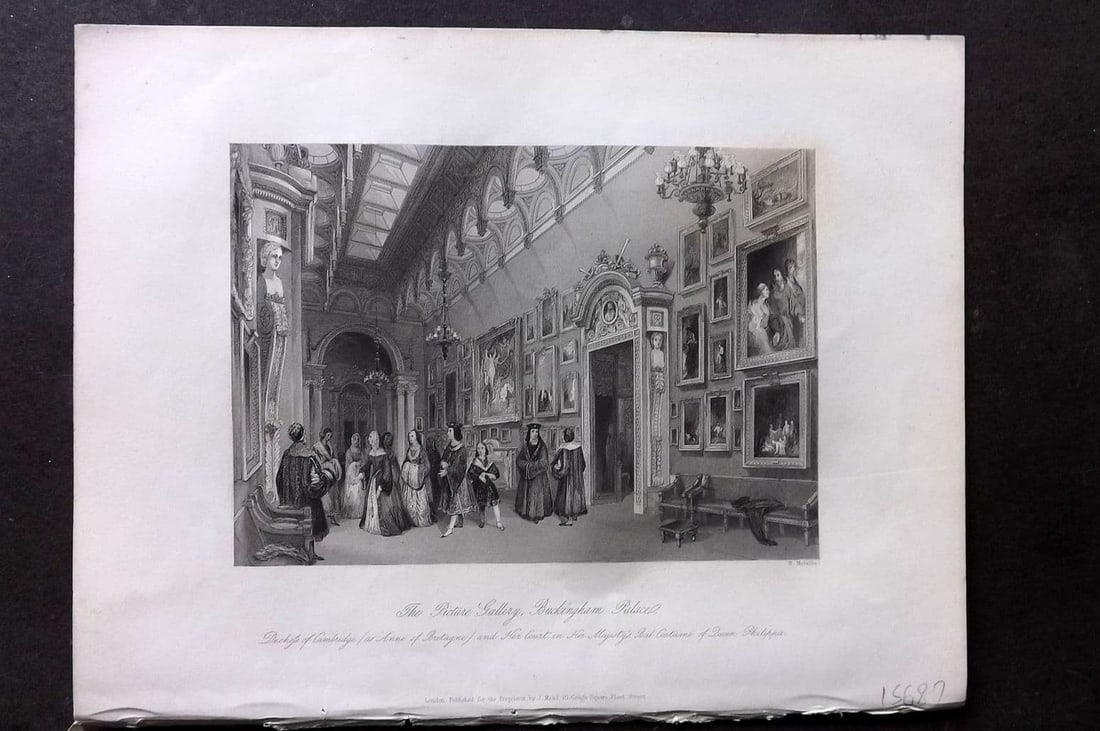 London Interiors 1844 Antique Print. Picture Gallery. Buckingham Palace: Antique Steel Engraving Published 1841-4 by Joseph Mead, London for "London Interiors" Paper Size: 10.5 x 8 inch (27 x 21cm) Good Condition