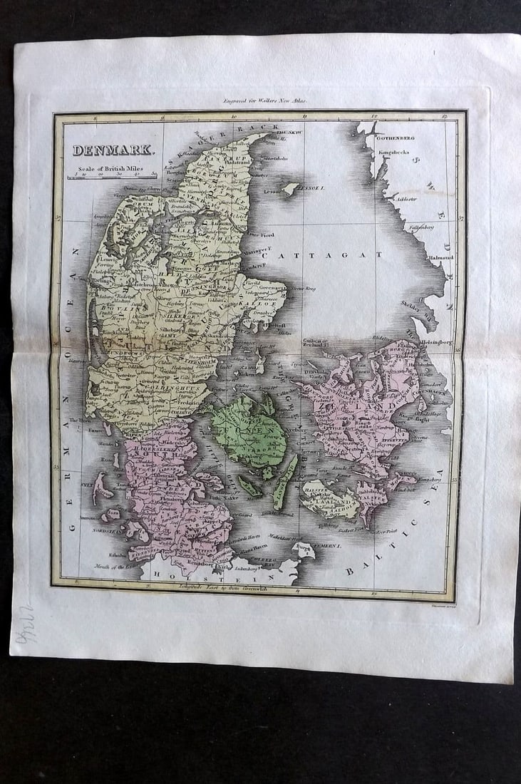 Thomson & Walker 1820 Hand Col Map. Denmark: Antique Copper Engraved Map Published 1820, London for "Walker's Universal Atlas" Maps Drawn and Engraved by John Thomson. Fine hand colour as issued. Centre fold as published. Paper Size: 10.5 x 8.5 