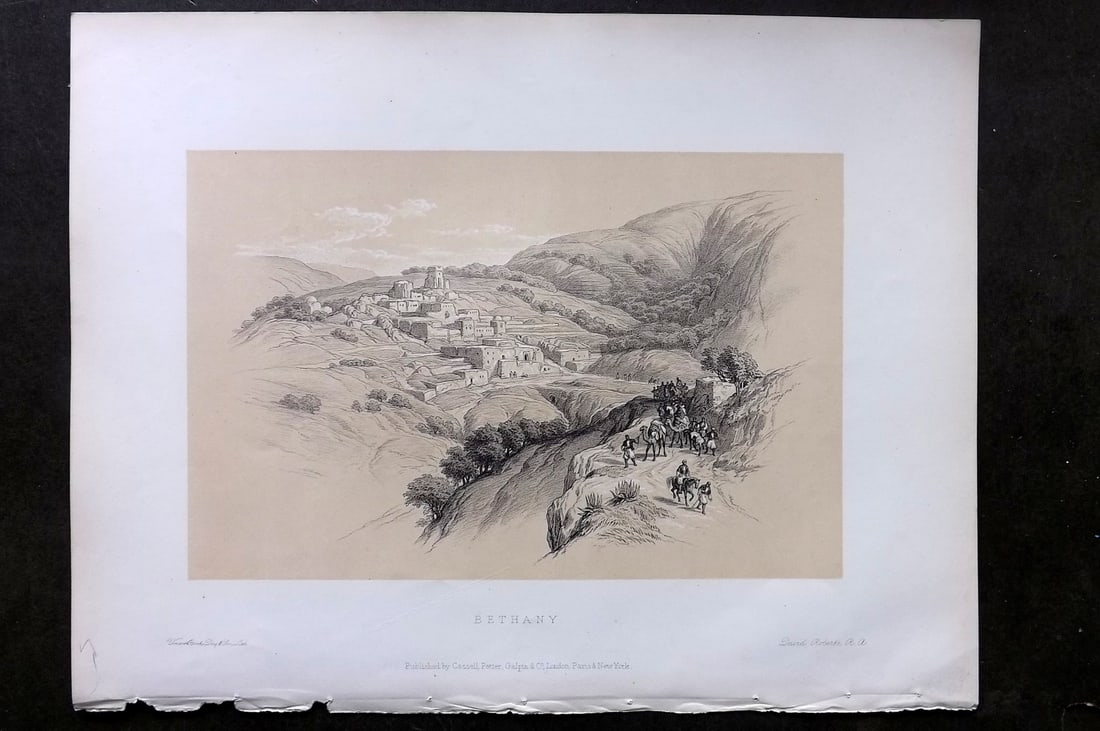 David Roberts Holy Land 4to 1887 Antique Print. Bethany. Palestine: Lithograph Published 1887 by Cassell, Petter & Galpin, London for "The Holy Land" by David Roberts, Louis Haghe, and George Croly. The third edition of Roberts's Holy Land Views. Paper Size: 12.5 x 9.