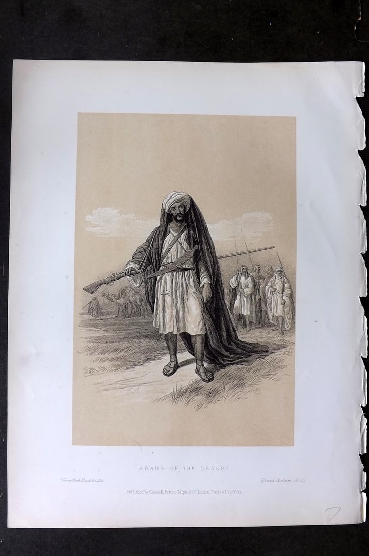 David Roberts Holy Land 4to 1887 Antique Print. Arabs of the Desert: Lithograph Published 1887 by Cassell, Petter & Galpin, London for "The Holy Land" by David Roberts, Louis Haghe, and George Croly. The third edition of Roberts's Holy Land Views. Paper Size: 12.5 x 9.