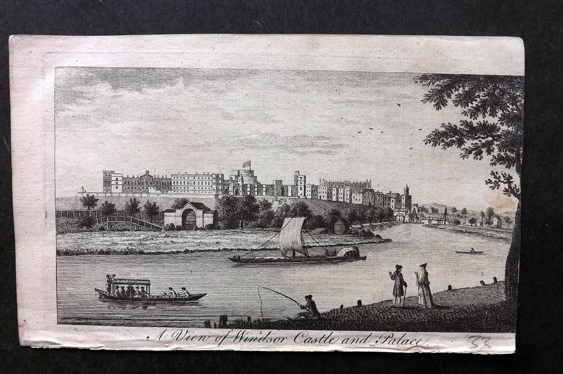 UK 1777 Antique Print. Windsor Castle and Palace: Copper Plate Published 1776-77, London for "A New Display of the Beauties of England" Paper Size: 8 x 5 inch (21 x 13cm) Good Condition