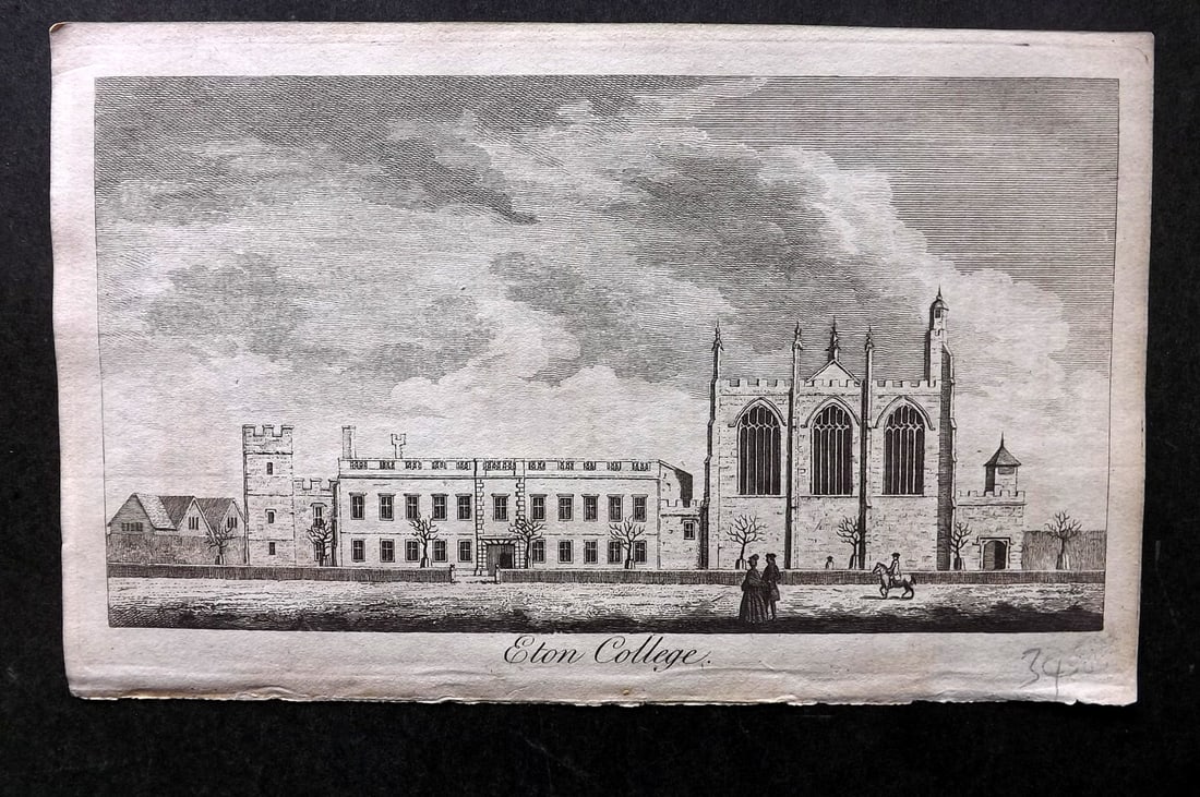 UK 1777 Antique Print. Eton College: Copper Plate Published 1776-77, London for "A New Display of the Beauties of England" Paper Size: 8 x 5 inch (21 x 13cm) Very minor toning. Good Condition