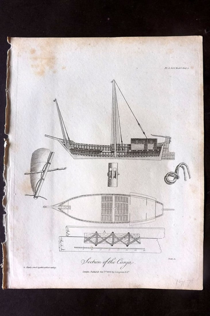 Bruce, James 1813 Antique Print. Section of the Canja: Antique Copper Plate Published 1813, Edinburgh for "Travels to discover the source of the Nile" by James Bruce. Minor margin toning. Paper Size: 12 x 9 inch (30 x 23cm) Good Condition