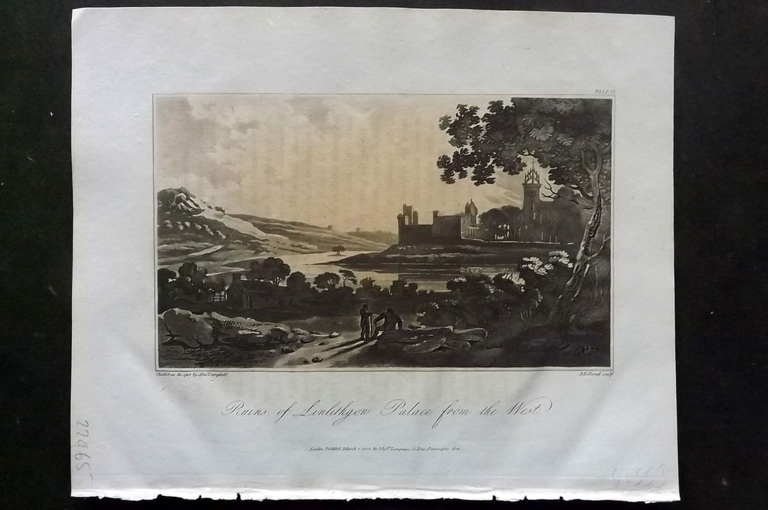 Campbell, Alexander 1811 Antique Print. Ruins of Linlithgow Palace from the West, Scotland (1 of 1)