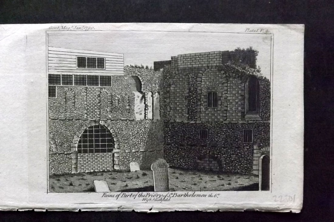 Gentleman's Mag. 1790 Print. Priory of St. Bartholomew, West Smithfield London (1 of 1)