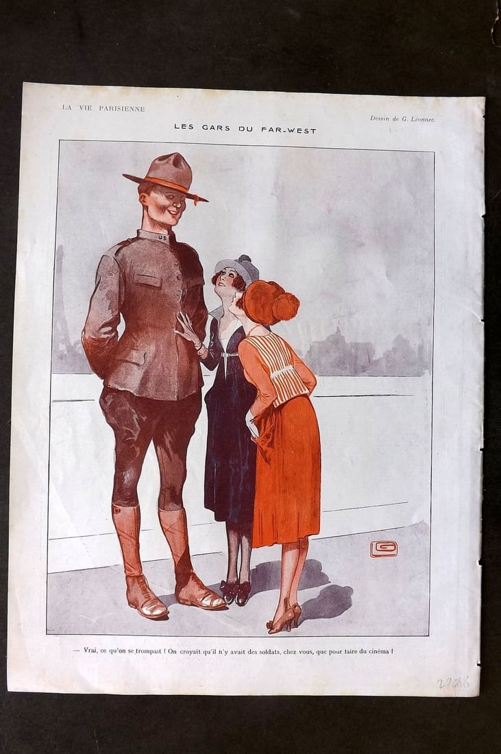 La Via Parisienne 1917 Art Deco Print. Les Gars du Far-West by Leonnec USA (1 of 1)