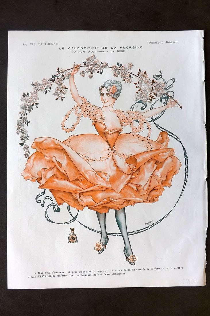 La Via Parisienne 1917 Art Deco Print. Le Calendrier de la Floreine by Herouard (1 of 1)