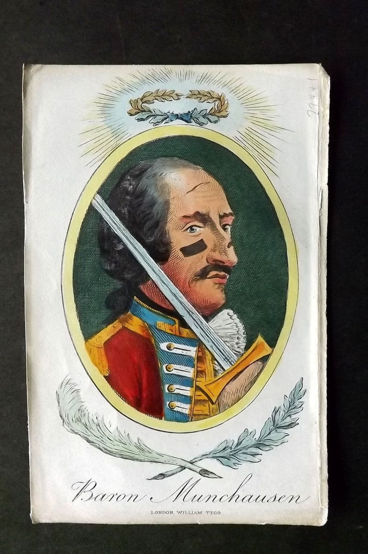 Munchausen & Cruikshank 1877 HC Satire Print. Portrait of Baron Munchausen (1 of 1)