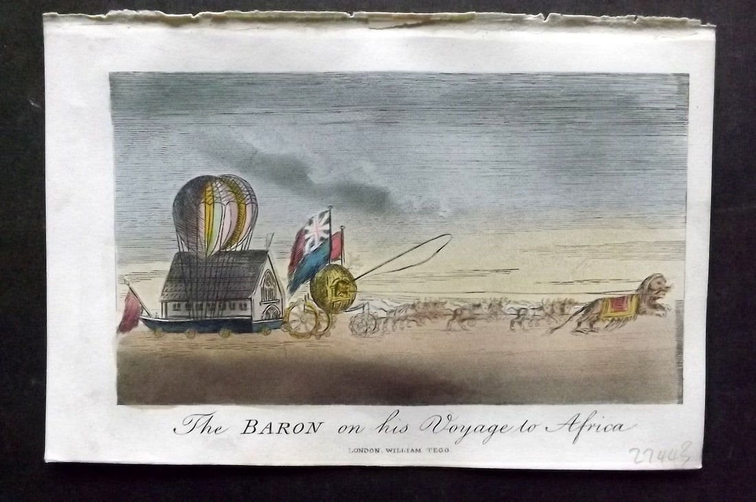 Munchausen & Cruikshank 1877 HC Satire Print. Baron on his Voyage to Africa (1 of 1)