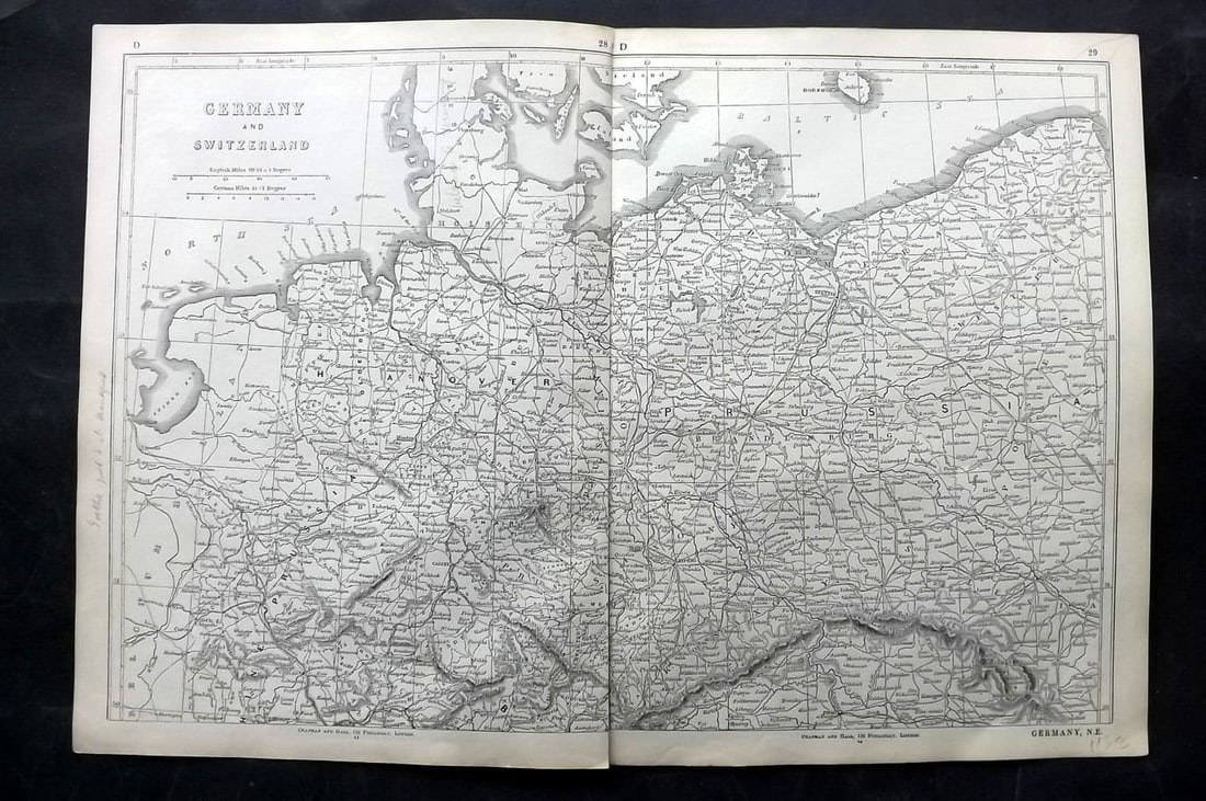 Lowry, Joseph 1852 Antique Map. Germany and Switzerland. North East (1 of 1)