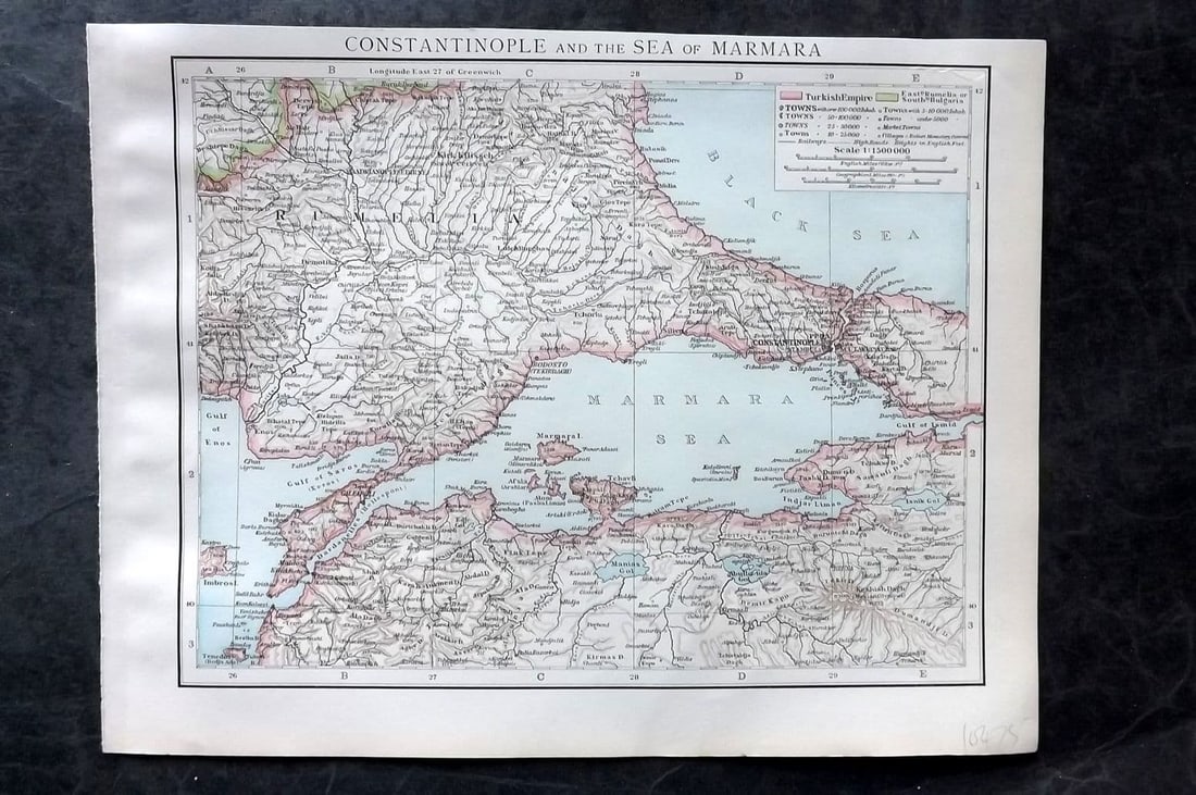 Times Atlas 1895 Antique Map. Constantinople and the Sea of Marmara. Turkey: Antique Lithograph Map Published 1895, London for "The Times Atlas" Paper Size: 10 x 8 inch (26 x 20cm) Good Condition