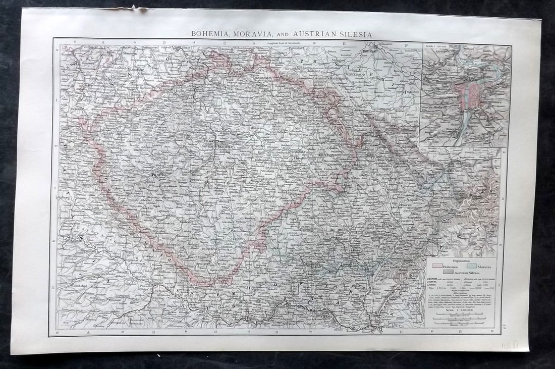 Times Atlas 1895 Antique Map. Bohemia, Moravia, and Austria Silesia: Antique Lithograph Map Published 1895, London for "The Times Atlas" Paper Size: 15.5 x 10.5 inch (39 x 27cm) Good Condition