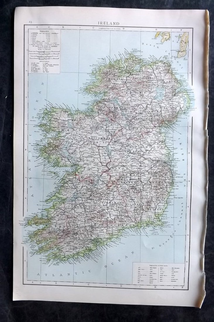 Times Atlas 1895 Antique Map. Ireland: Antique Lithograph Map Published 1895, London for "The Times Atlas" Paper Size: 15.5 x 10.5 inch (39 x 27cm) Good Condition