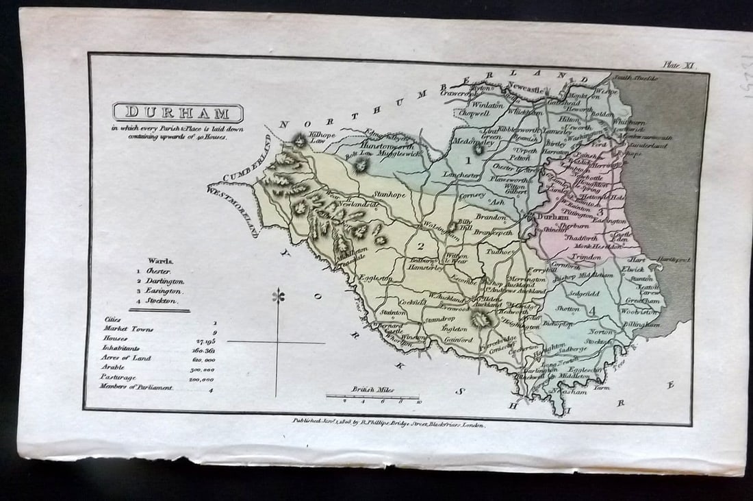 Capper, Benjamin 1808 Hand Col British County Map. Durham (1 of 1)