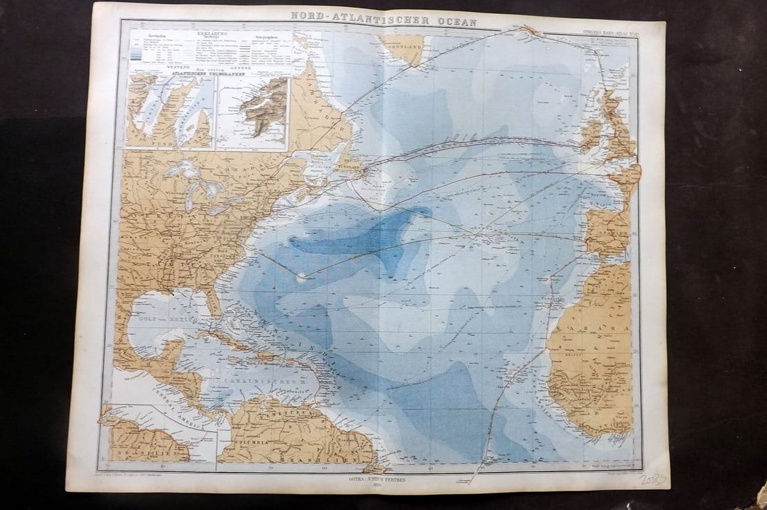Stieler, Adolf 1870 Antique Map. Nord-Atlantischer Ocean. North Atlantic (1 of 1)