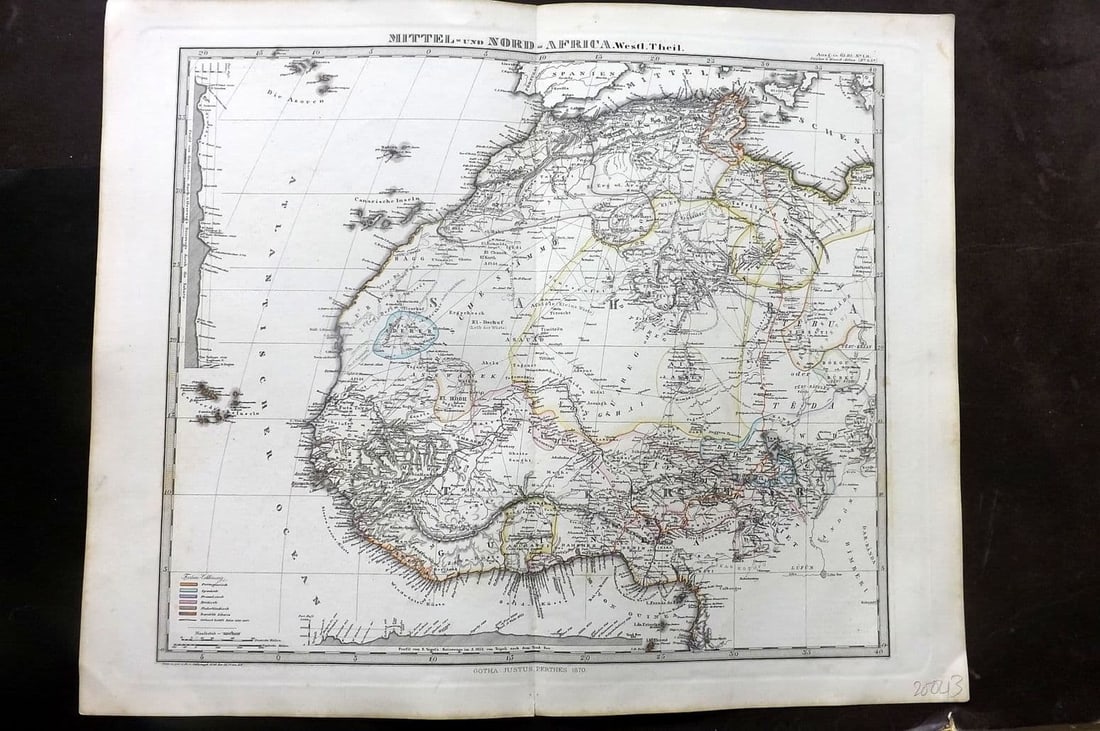 Stieler, Adolf 1870 Antique Map. Mittel- und Nord-Afrika. Westlicher Theil. North Africa (1 of 1)