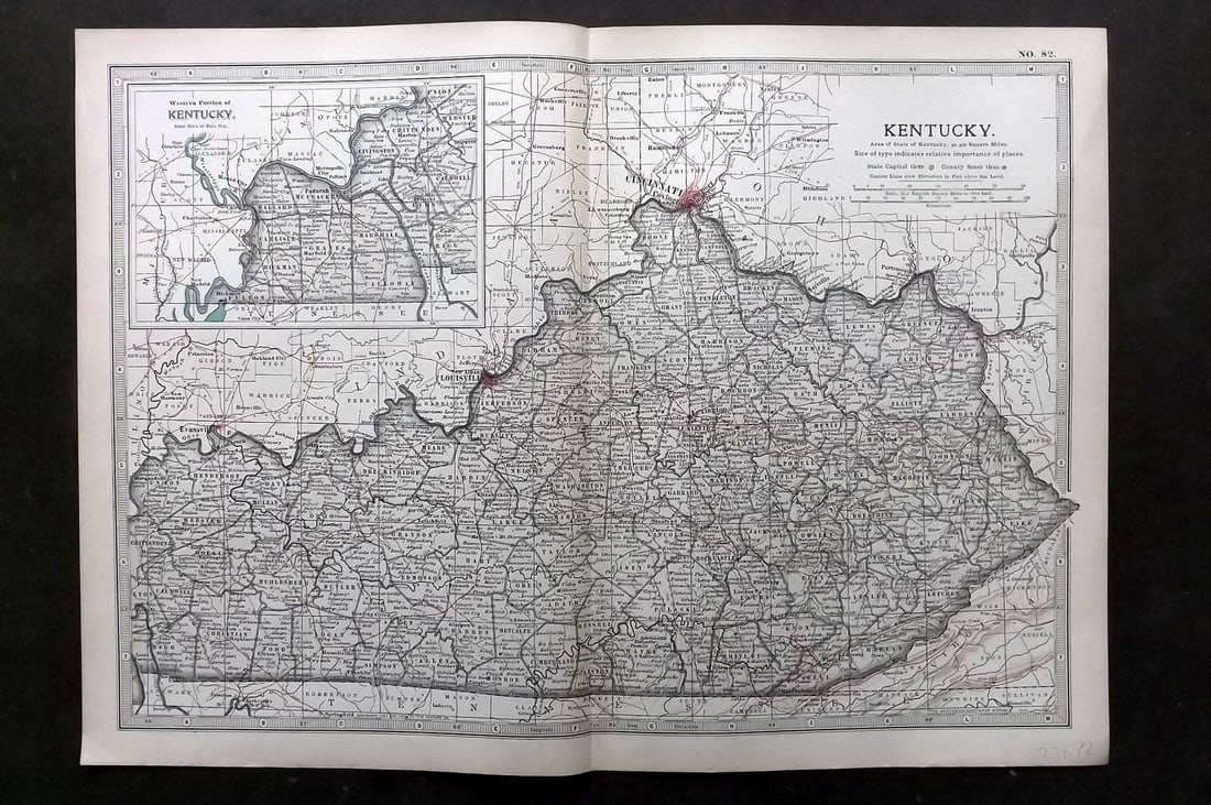 Black (Pub) 1903 Antique Map. Kentucky, USA: Antique Lithograph Map Published 1903, by Adam & Charles Black, Edinburgh & London for "The New Volumes of The Encylopaedia Britannica" Centre fold as published. Paper Size: 16 x 11.5 inch (41 x 29cm)