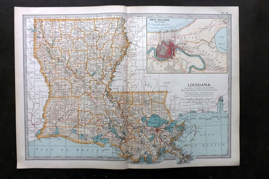 Black (Pub) 1903 Antique Map. Louisiana New Orleans USA: Antique Lithograph Map Published 1903, by Adam & Charles Black, Edinburgh & London for "The New Volumes of The Encylopaedia Britannica" Centre fold as published. Paper Size: 16 x 11.5 inch (41 x 29cm)
