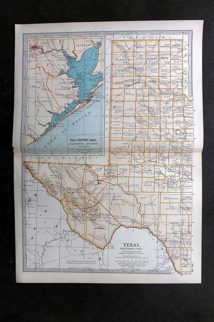 Black (Pub) 1903 Antique Map. Texas - Western Part: Antique Lithograph Map Published 1903, by Adam & Charles Black, Edinburgh & London for "The New Volumes of The Encylopaedia Britannica" Centre fold as published. Paper Size: 16 x 11.5 inch (41 x 29cm)
