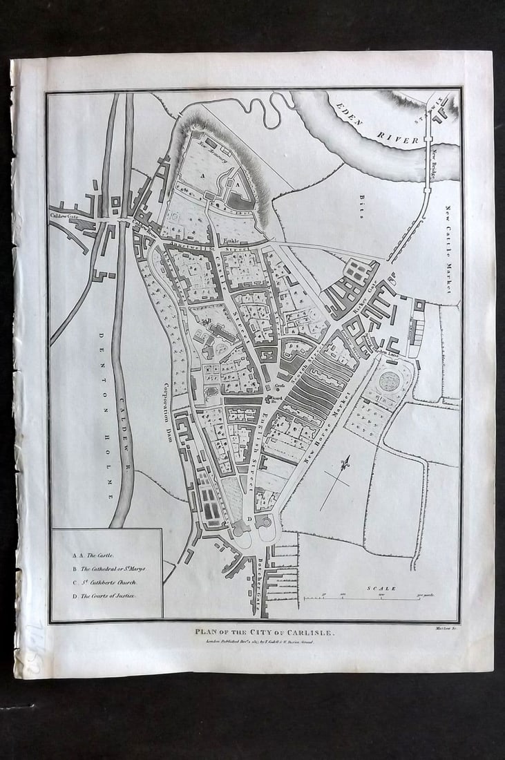 Lysons, Daniel & Samuel 1816 Antique Map. Plan of the City of Carlise, Cumbria (1 of 1)