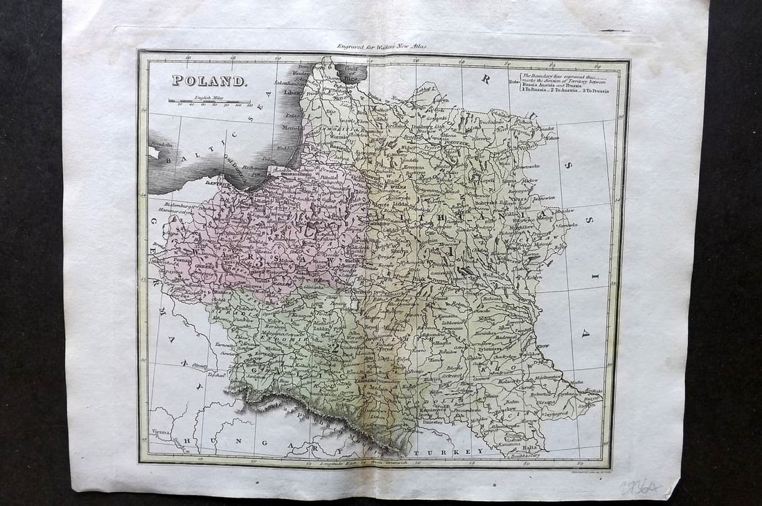 Thomson & Walker 1820 Hand Col Map. Poland: Antique Copper Engraved Map Published 1820, London for "Walker's Universal Atlas" Maps Drawn and Engraved by John Thomson. Fine hand colour as issued. Centre fold as published. Paper Size: 10.5 x 8.5 