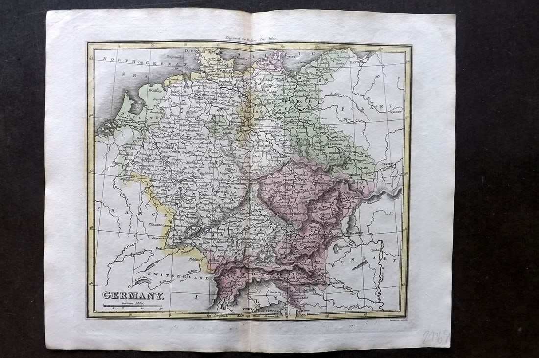 Thomson & Walker 1820 Hand Col Map. Germany: Antique Copper Engraved Map Published 1820, London for "Walker's Universal Atlas" Maps Drawn and Engraved by John Thomson. Fine hand colour as issued. Centre fold as published. Paper Size: 10.5 x 8.5 